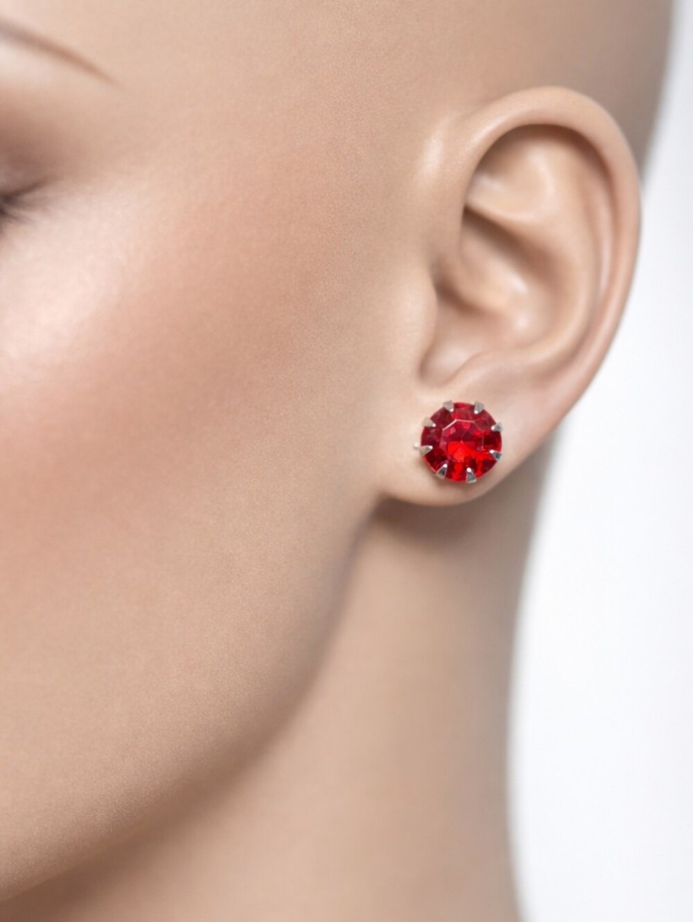 Silver Red Crystal Stud Earrings – Elegant Sparkling Women’s Fashion Jewelry